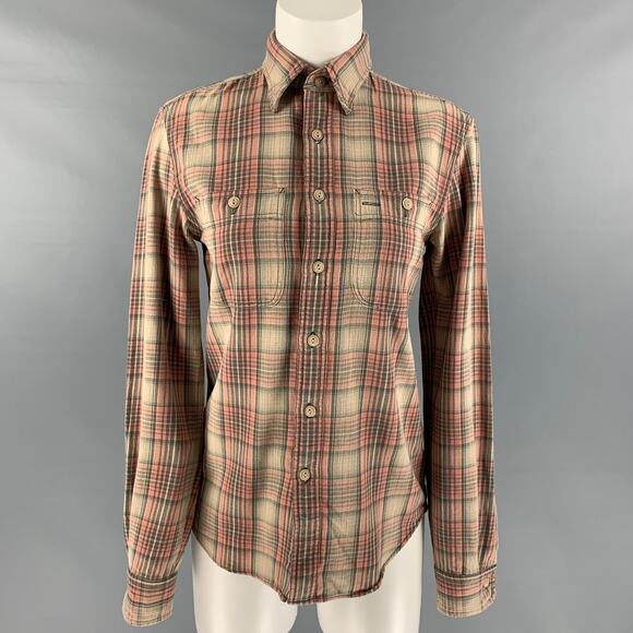 RRL by RALPH LAUREN Size S Pink Beige Cotton Plaid Blouse - Picture 1 of 5